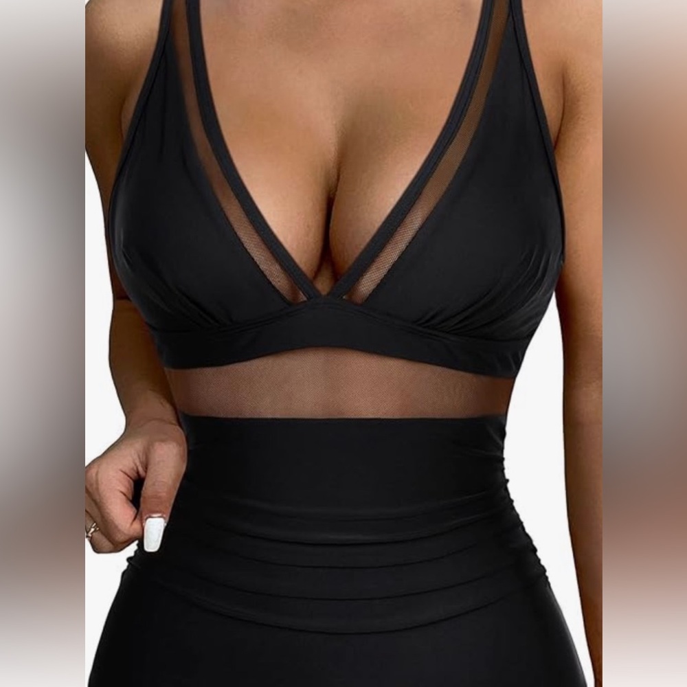 Black Mesh One Piece Swimsuit
